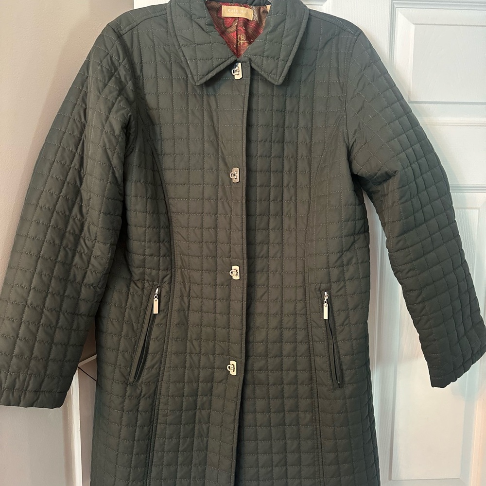 Kate Hill Green Puffer Jacket with Quilted Design